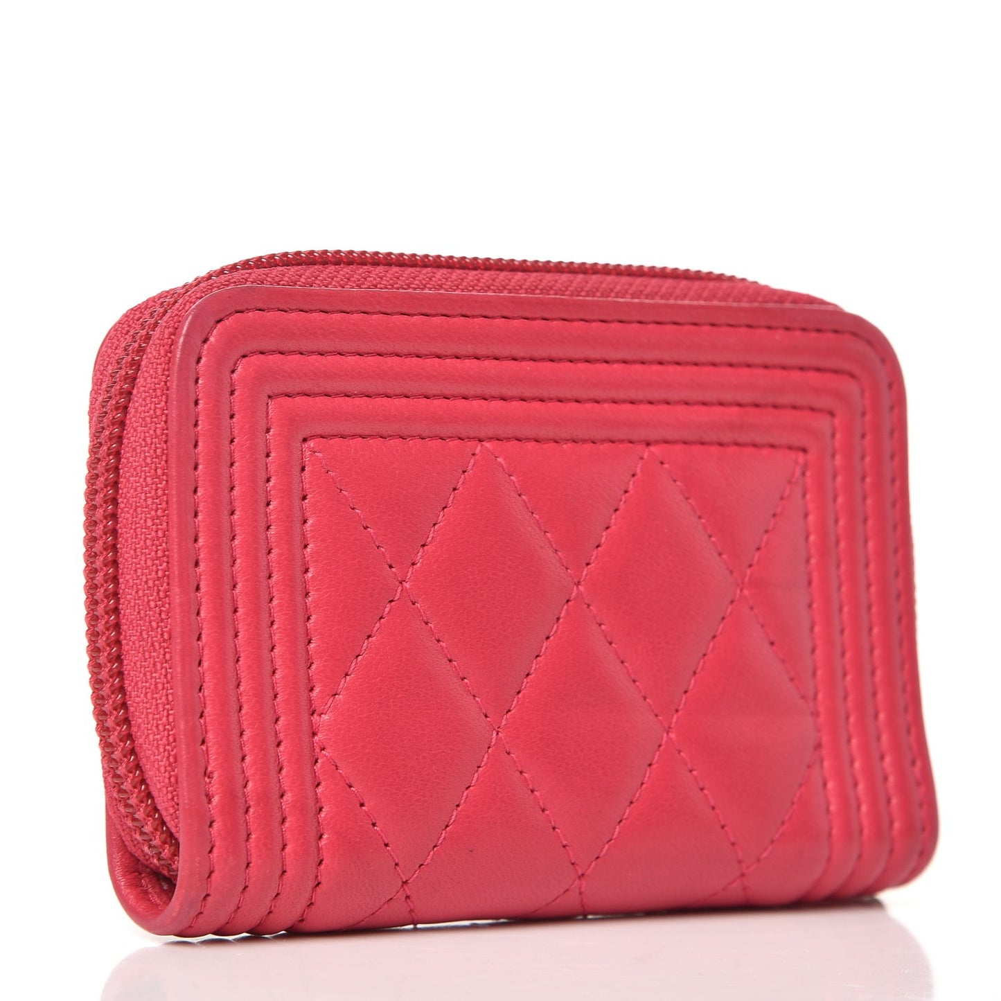 Lambskin Quilted Boy Zip Around Coin Purse Wallet Fuchsia