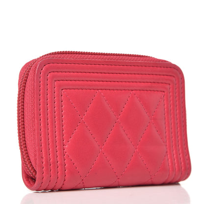 Chanel Lambskin Quilted Boy Zip Around Coin Purse Wallet Fuchsia 3 of 7