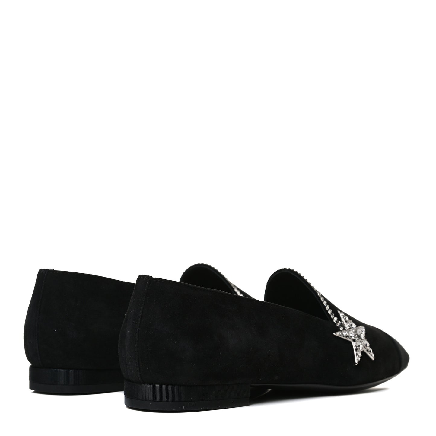 Suede Calfskin Grosgrain Crystal Star Mocassin Loafers 36.5 Black