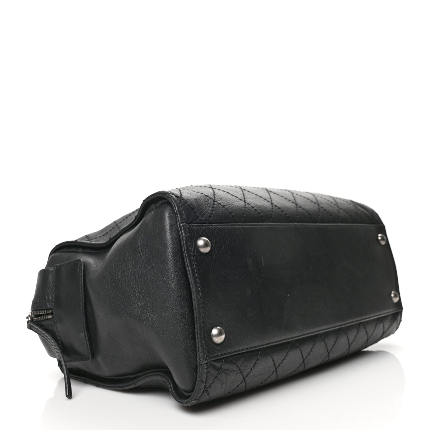 Calfskin Stitched Large Bowling Bag Black