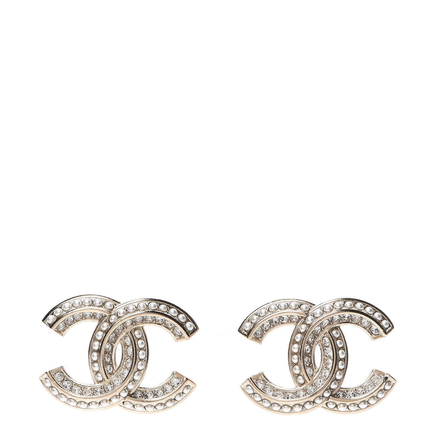 Crystal Pearl Chain Mania CC Earrings Gold