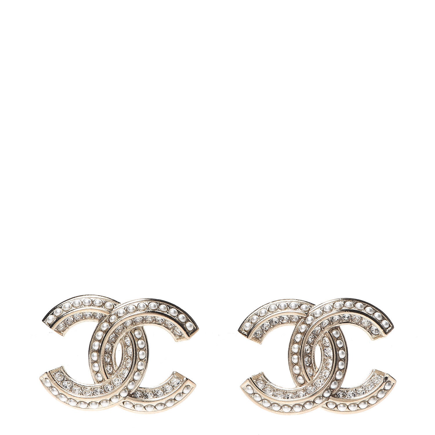 Chanel Crystal Pearl Chain Mania CC Earrings Gold 1 of 5