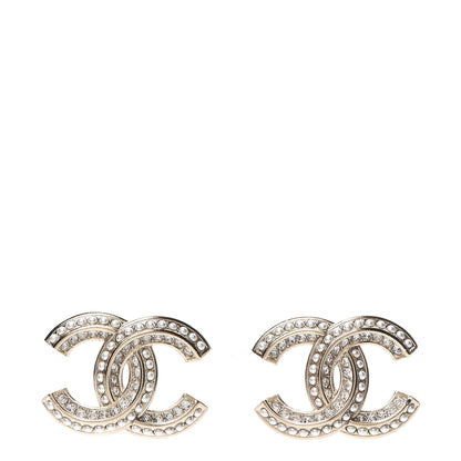Chanel Crystal Pearl Chain Mania CC Earrings Gold 1 of 5