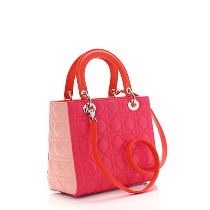 Christian Dior Lambskin Cannage Tri-Color Medium Lady Dior Orange Riviera Fuchsia Cosmopolitan Lipstick Natural 2 of 10
