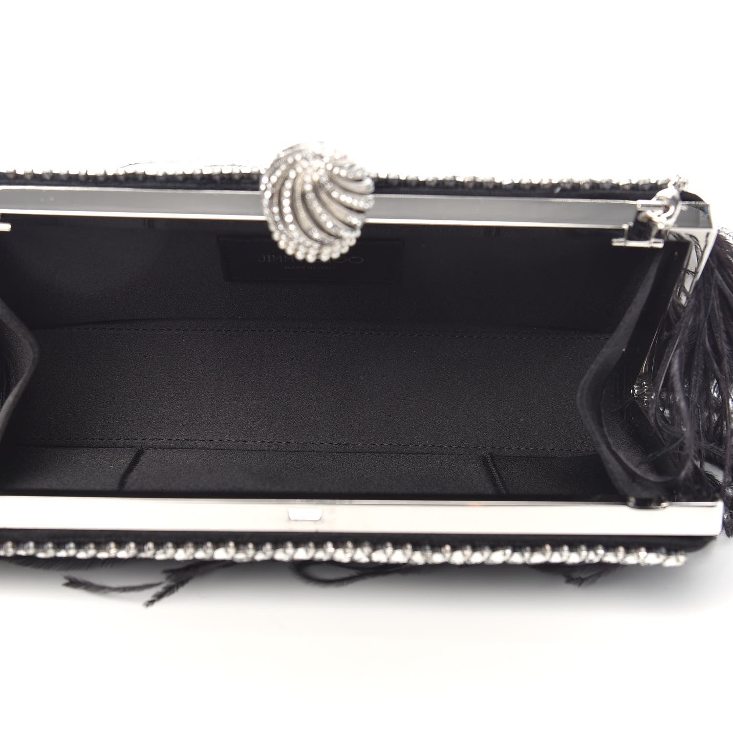 Jimmy Choo Satin Feather Crystal Embellished Celeste Clutch Black 5 of 7