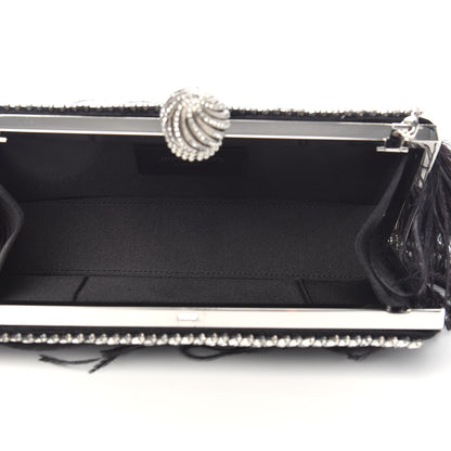 Jimmy Choo Satin Feather Crystal Embellished Celeste Clutch Black 5 of 7