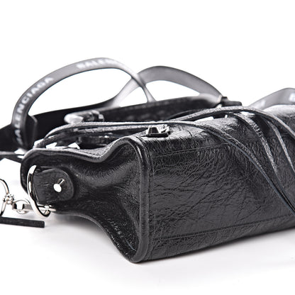 Balenciaga Agneau Classic Silver Hardware Mini City Logo Strap Black White 7 of 9