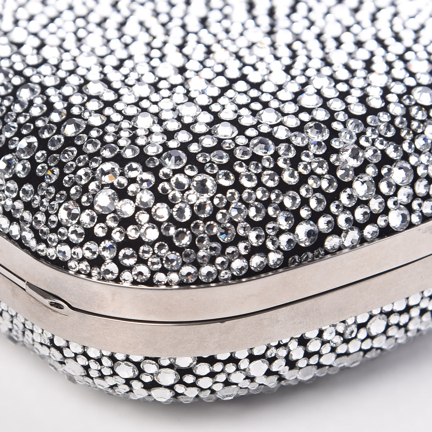 Crystal Nappa Queen and King Skull Box Chain Clutch Black Silver