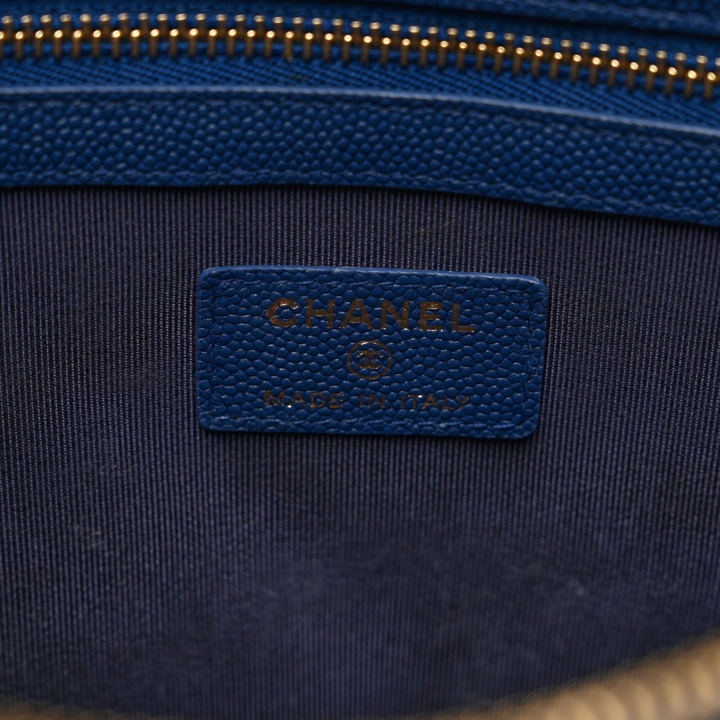 Caviar Chevron Quilted Medium Zip Pouch Navy