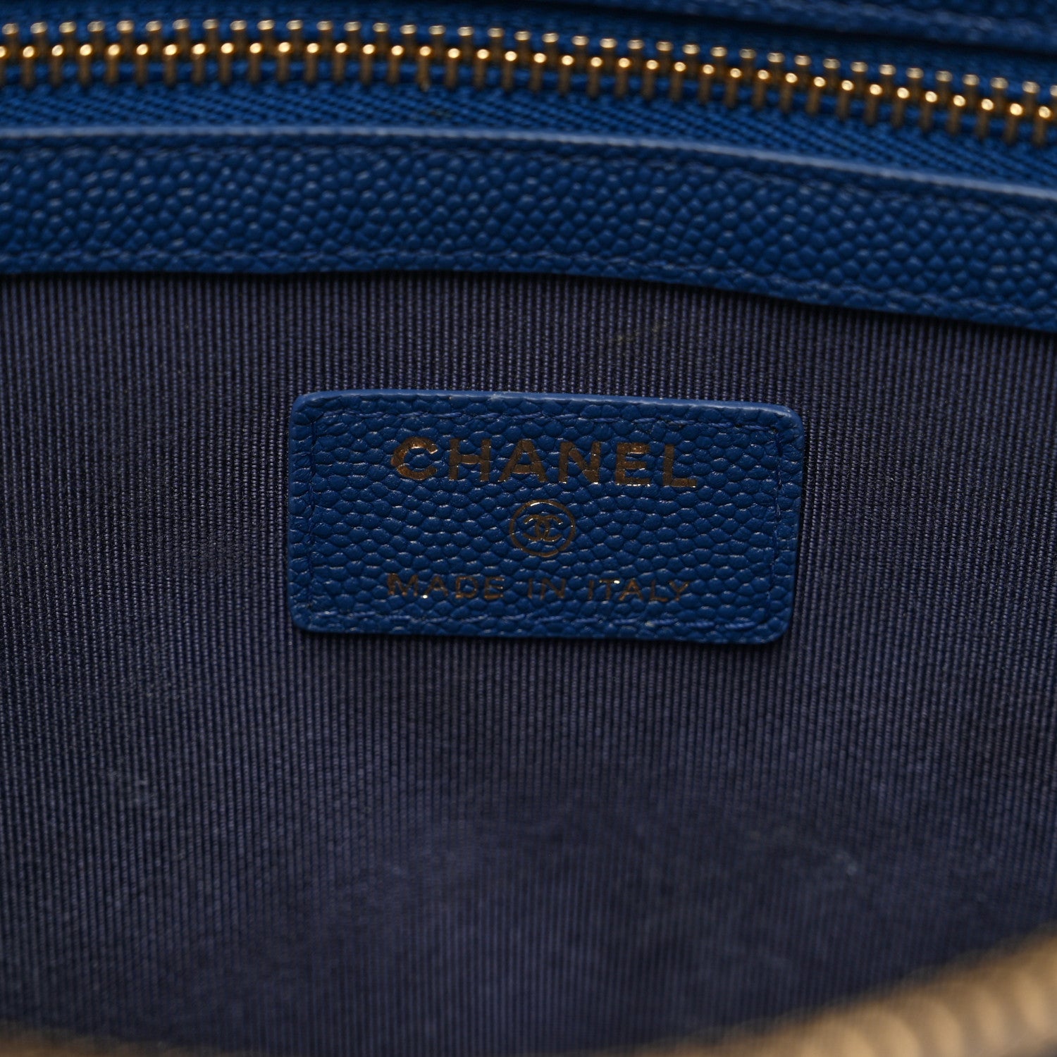 Chanel Caviar Chevron Quilted Medium Zip Pouch Navy 6 of 7