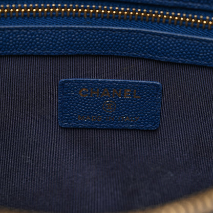 Chanel Caviar Chevron Quilted Medium Zip Pouch Navy 6 of 7