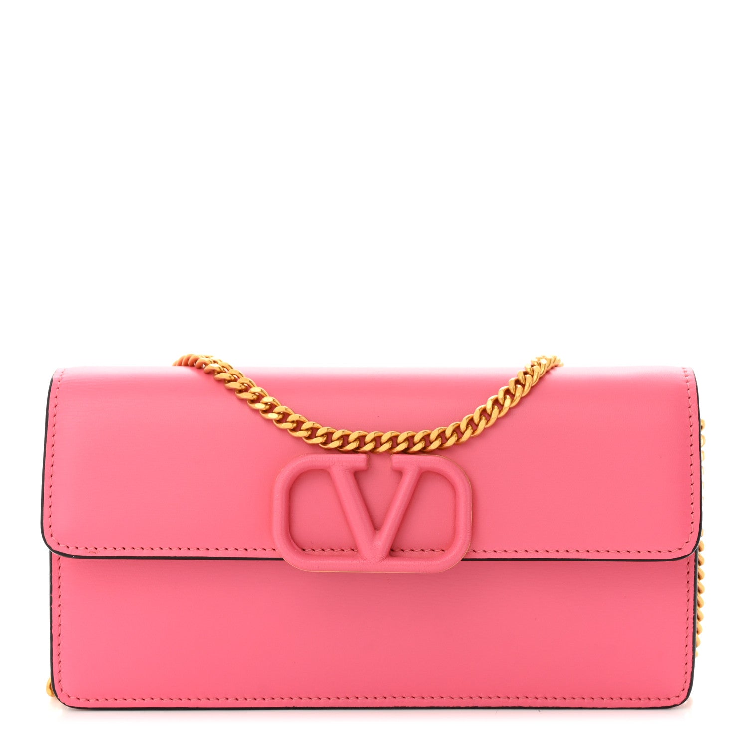 Valentino Garavani Smooth Calfksin Vlogo Wallet On Chain Feminine Pink 1 of 10