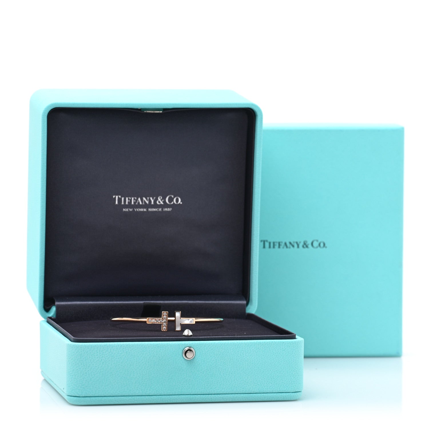 Tiffany 18K Rose Gold Diamond Mother of Pearl T Wire Bracelet 4 of 4