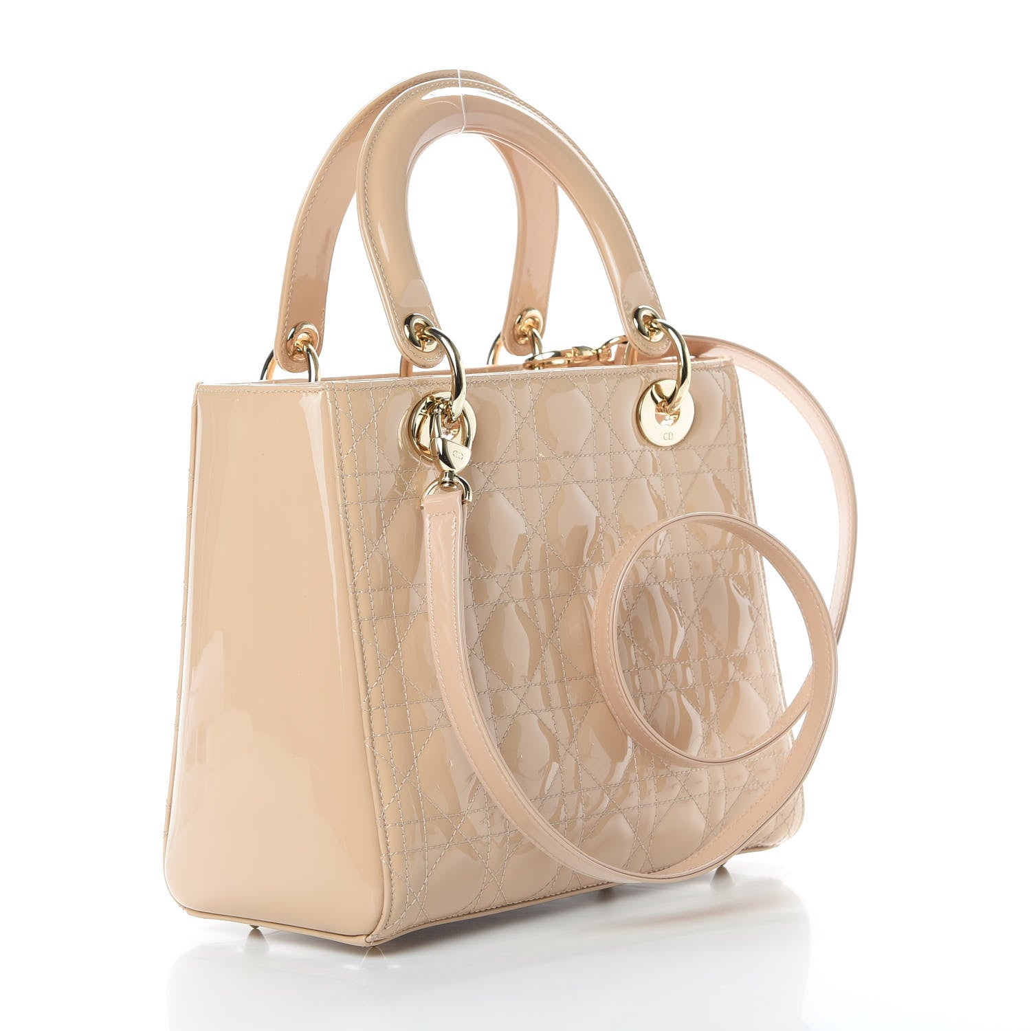 Christian Dior Patent Cannage Medium Lady Dior Beige 4 of 12