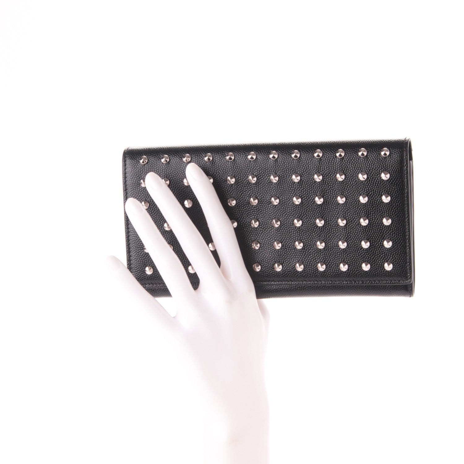 Saint Laurent Grain De Poudre Studded Classic Marquage Flap Wallet Black 2 of 8