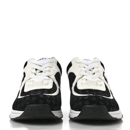 Chanel Suede Calfskin Printed CC Sneakers 38.5 Black White 2 of 9