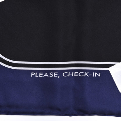 Hermes Silk Please Check In Scarf 90 Marine Black White 4 of 5