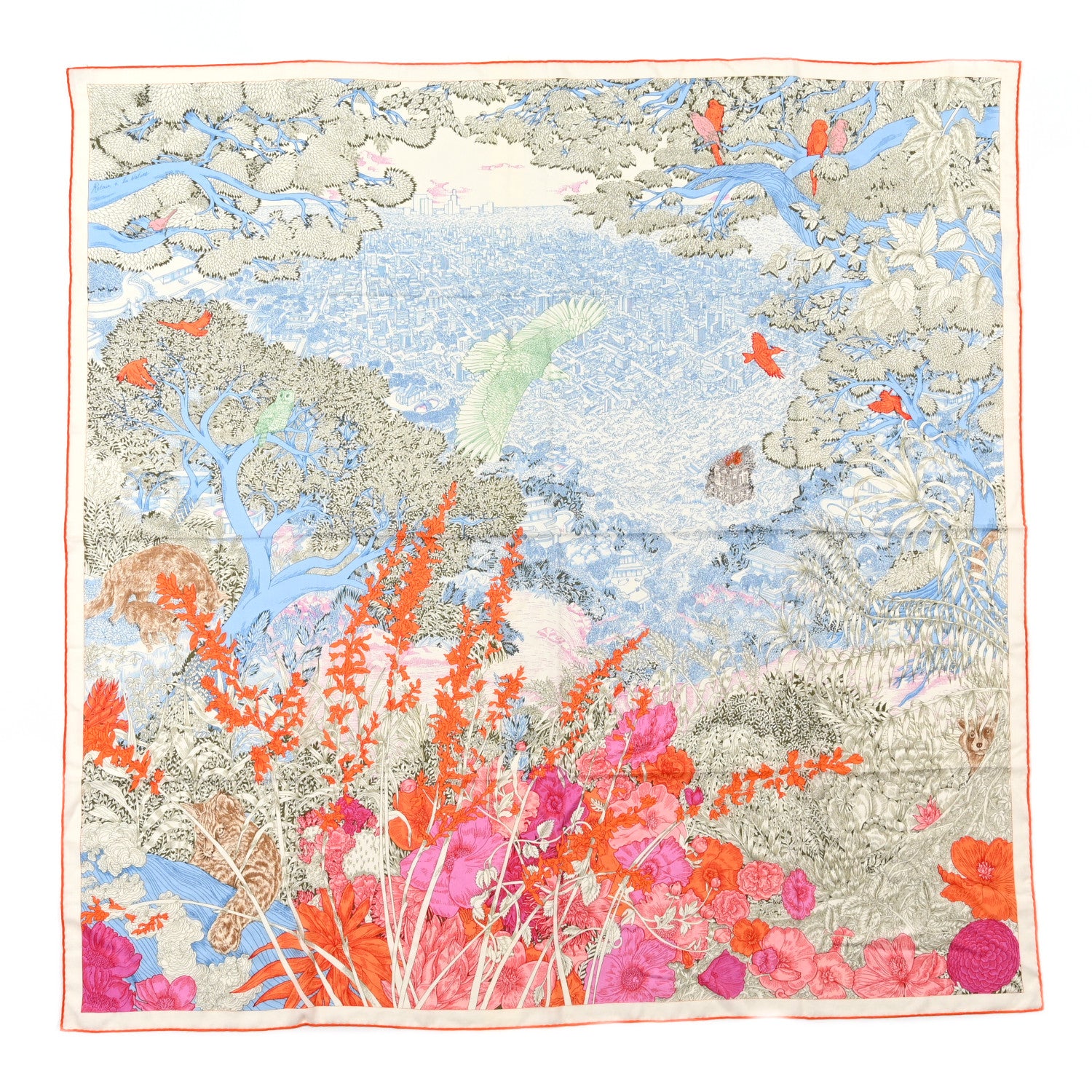 Hermes Cashmere Silk Retour a la Nature 140 Bleu Ciel Rose Vert 1 of 5
