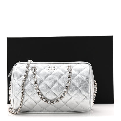 Chanel Metallic Caviar Quilted Barrel Clutch With Chain Silver 11 of 11