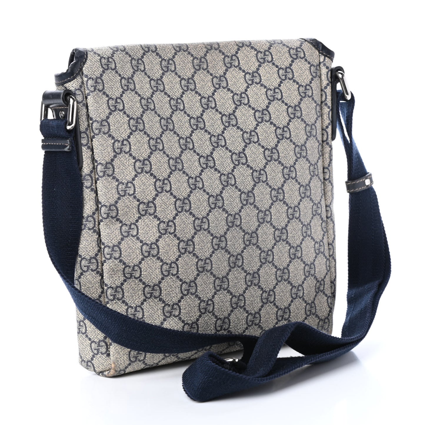 GG Plus Monogram Sellieria Calfskin Small Flap Messenger Bag Beige Blue