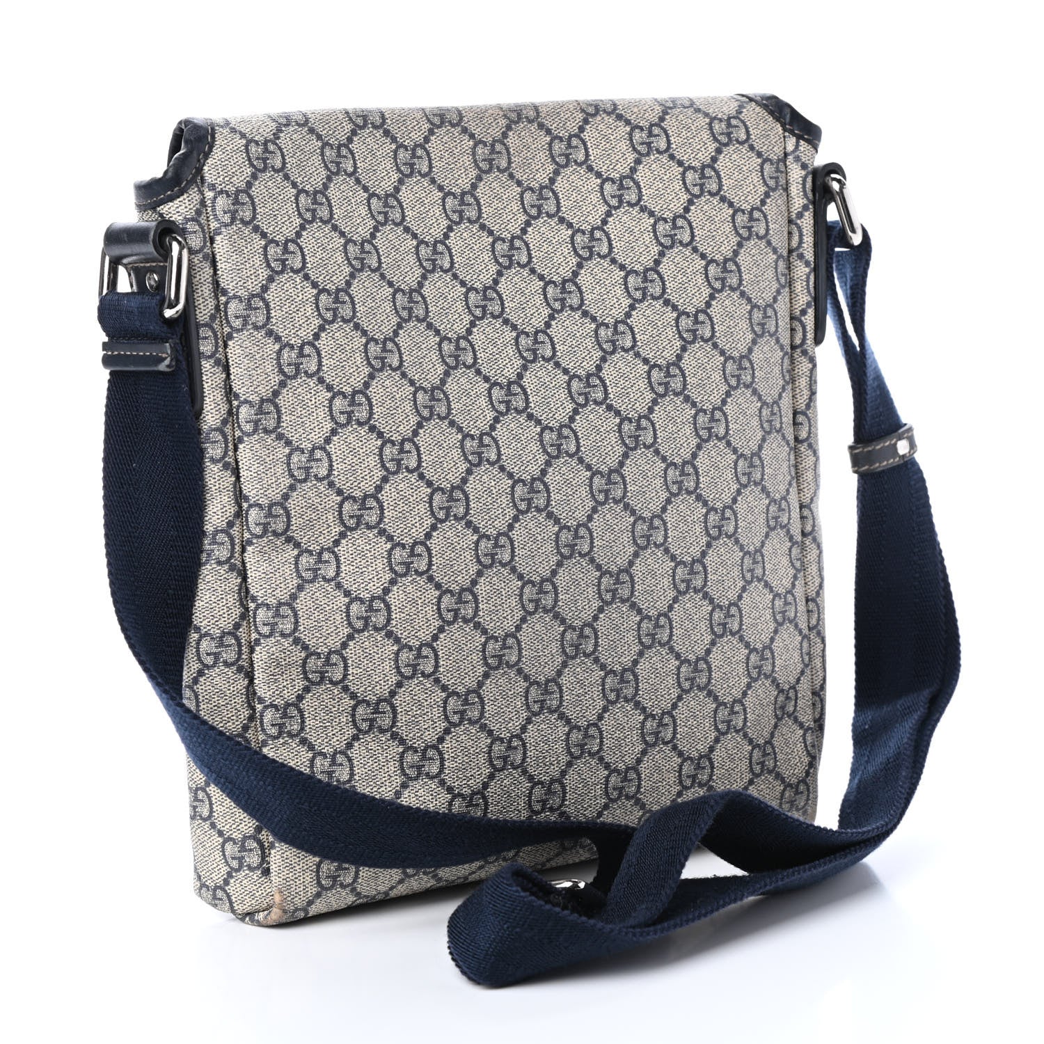 Gucci GG Plus Monogram Sellieria Calfskin Small Flap Messenger Bag Beige Blue 3 of 9