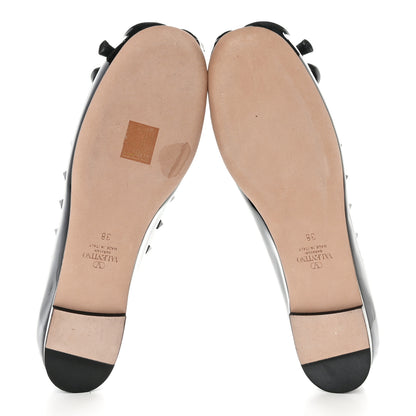 Valentino Garavani Patent Tonal Rockstud Bow Ballerina Flats 38 Black 5 of 9