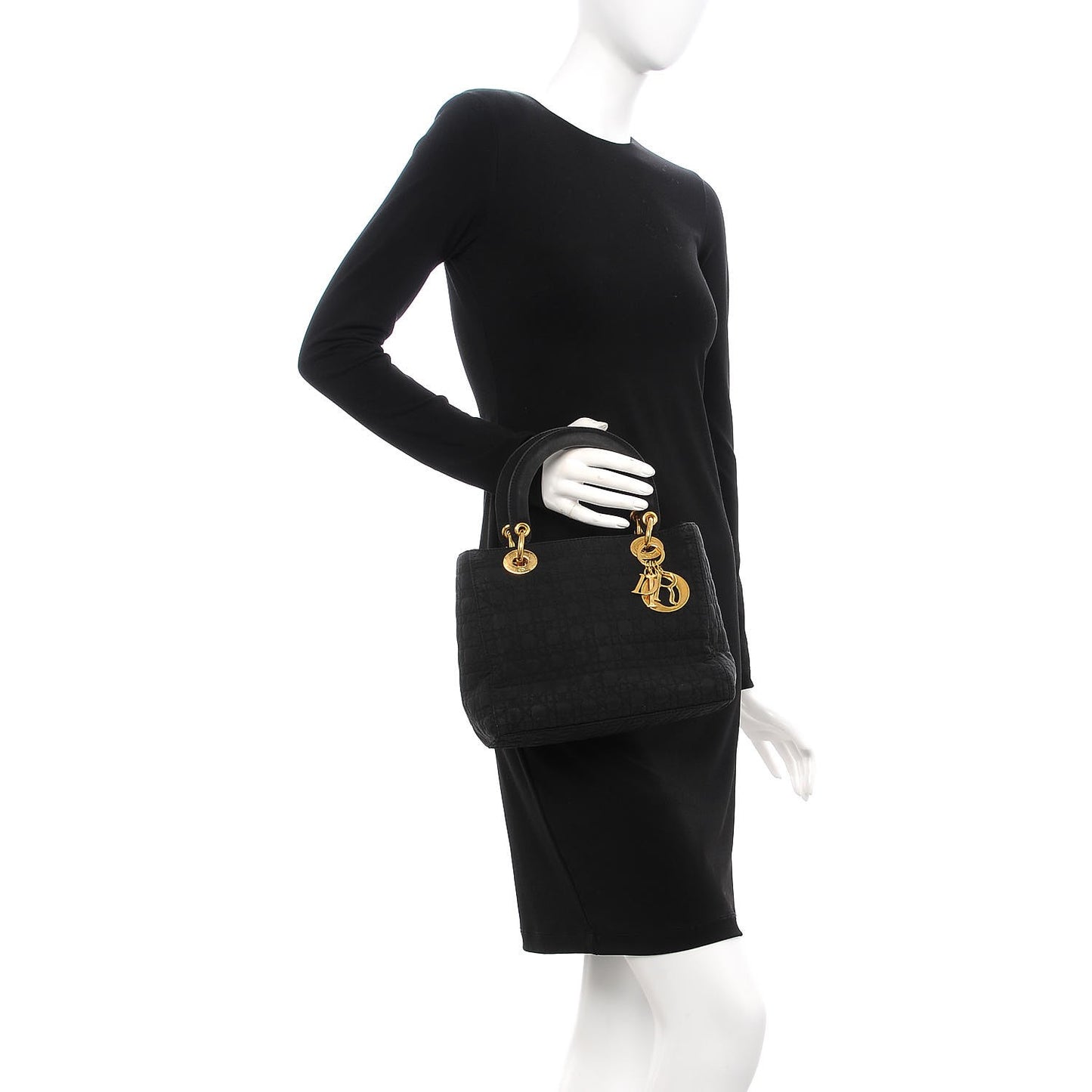 Nylon Cannage Medium Lady Dior Black