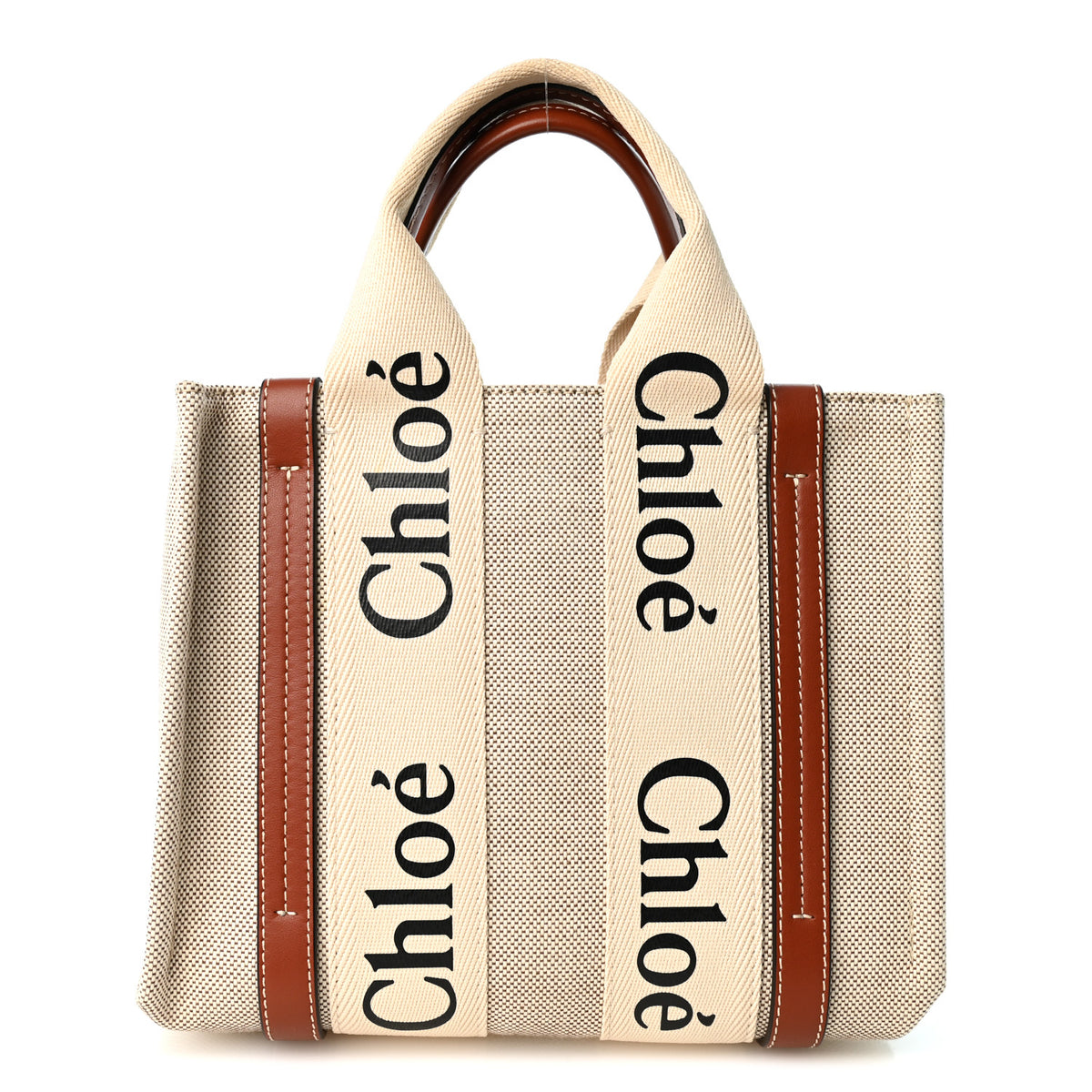 Chloe Cotton Calfskin Small Woody Ribbon Tote  White Brown 1 of 10