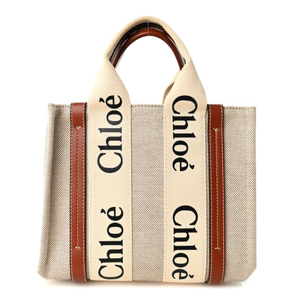 Chloe Cotton Calfskin Small Woody Ribbon Tote  White Brown 1 of 10