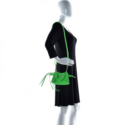 Balenciaga Grained Calfskin Neo Classic Silver Hardware Nano City Crossbody Fluo Green 3 of 10