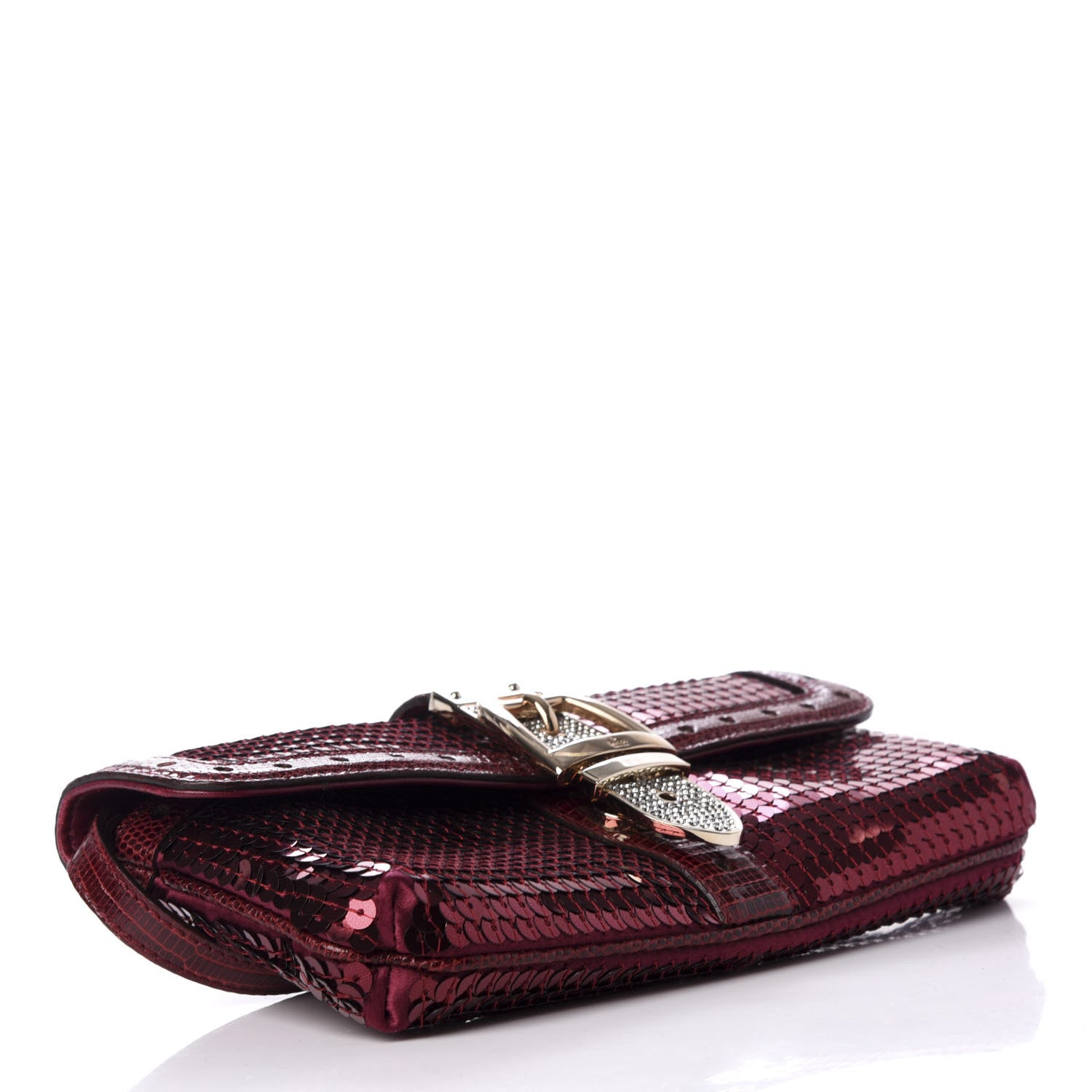 Gucci Sequin Lizard Crystal Wristlet Clutch Bag Bordeaux 4 of 7