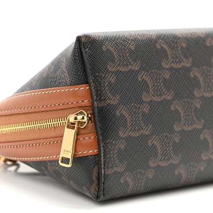 Celine Triomphe Canvas Calfskin Mini Clutch on Chain Tan 8 of 10