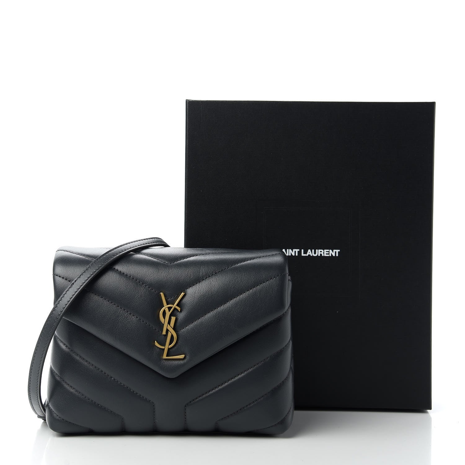 Saint Laurent Calfskin Y Quilted Monogram Toy Loulou Crossbody Bag Graphite 11 of 12