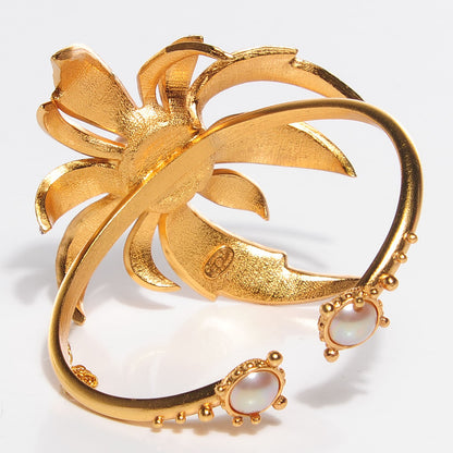 Chanel Pearl Crystal Flower Cuff Gold 3 of 5