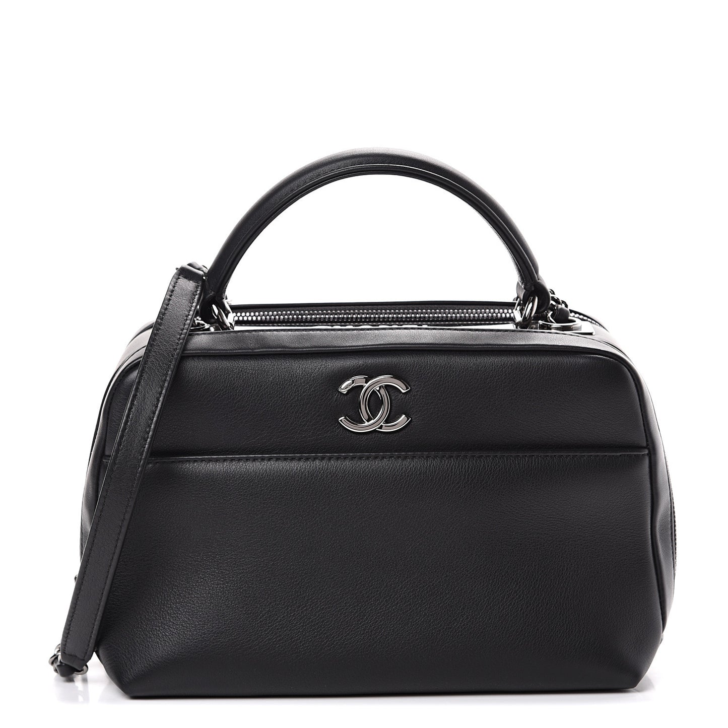 Calfskin Small Trendy CC Bowling Bag Black