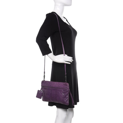 Bottega Veneta Ayers Snakeskin Flat Clutch Crossbody Purple 2 of 11