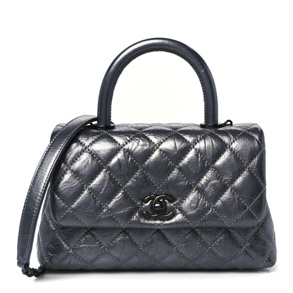 Chanel Metallic Aged Calfskin Quilted Mini Coco Handle Flap Charcoal 1 of 12