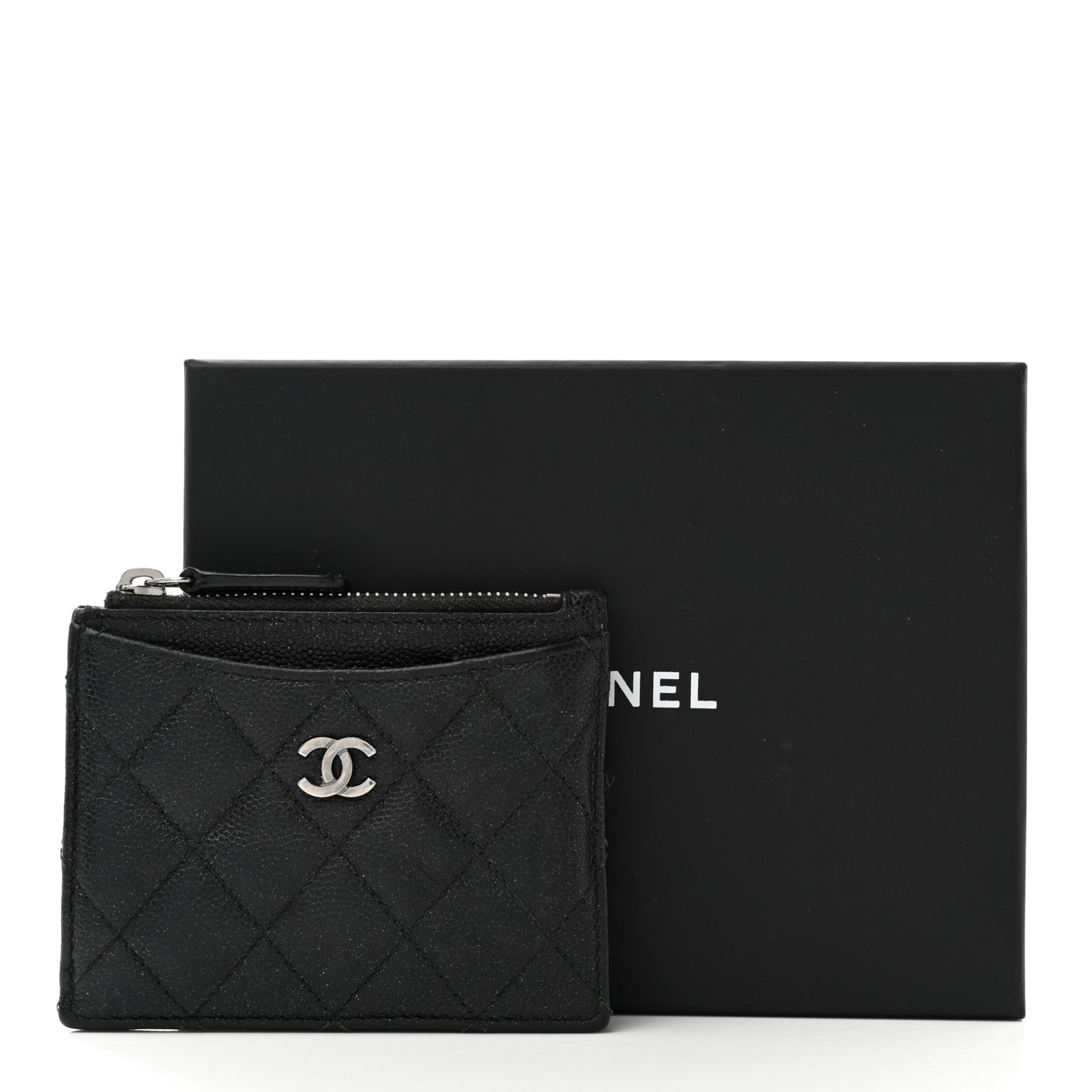 Caviar Quilted CC Zip Card Holder Black