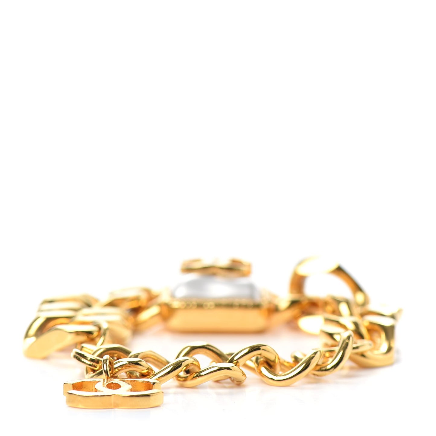 Pearl CC Chain Link Bracelet Gold