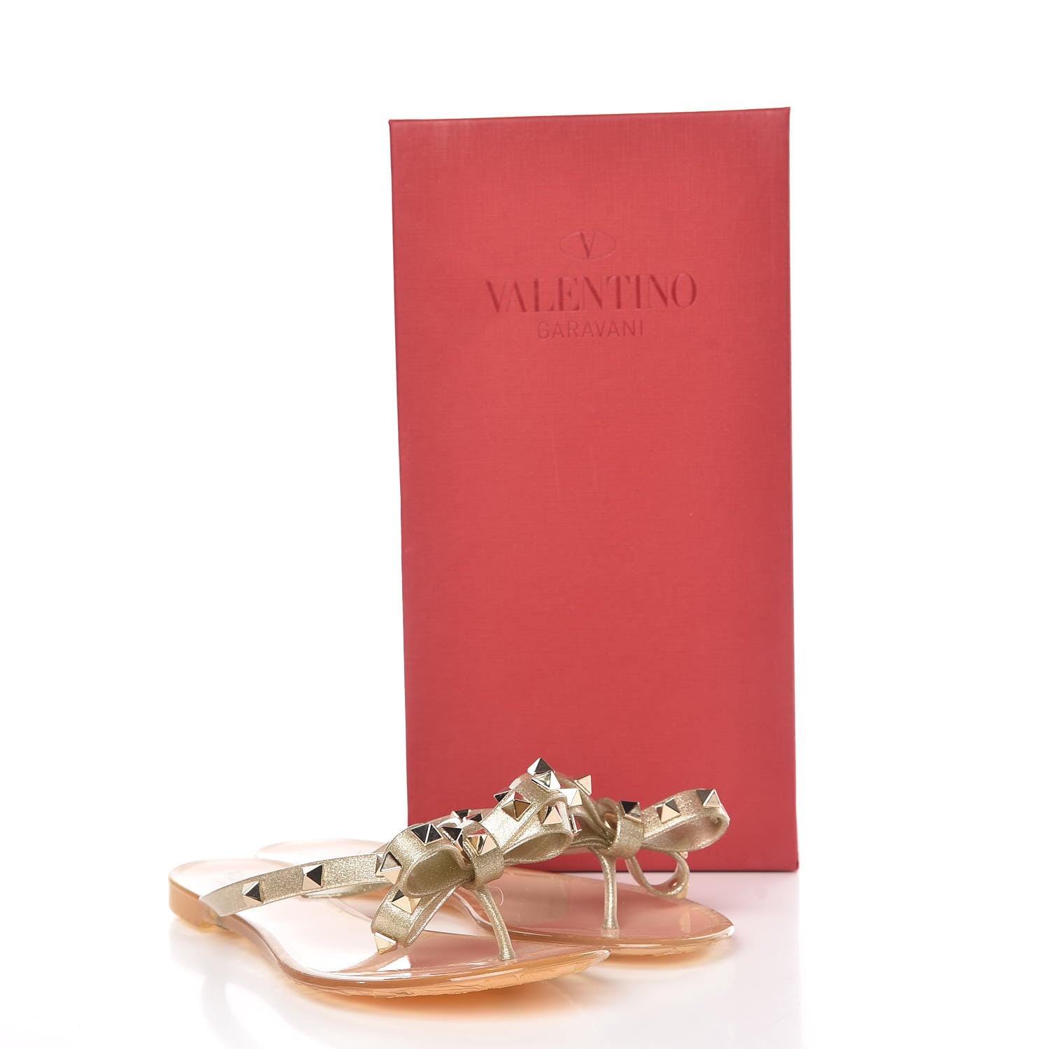 Valentino Garavani PVC Jelly Glitter Rockstud Bow Thong Sandals 35 Oro 8 of 8
