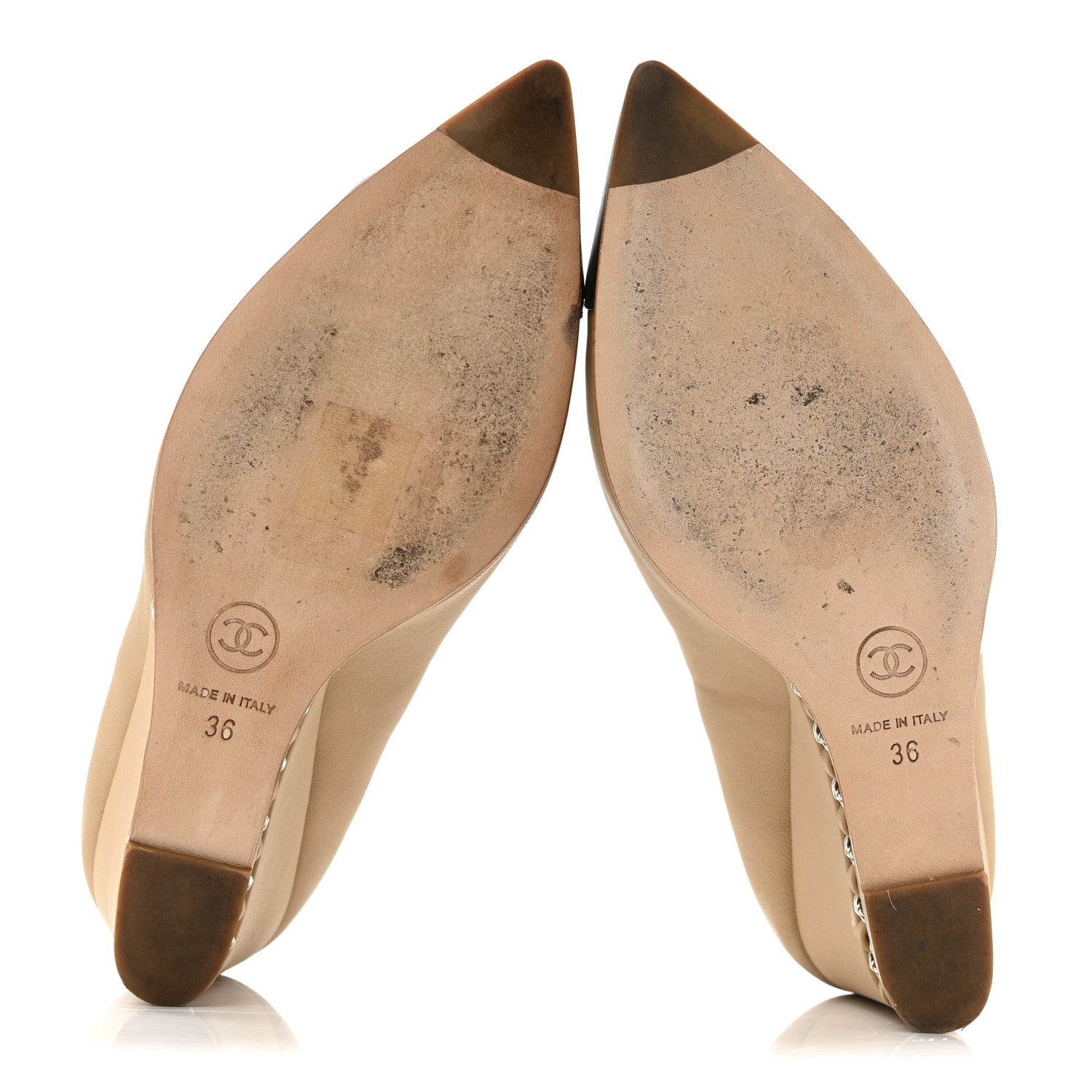 Chanel Calfskin Cap Toe Chain Wedge Pumps 36 Marron Clair Black 7 of 13