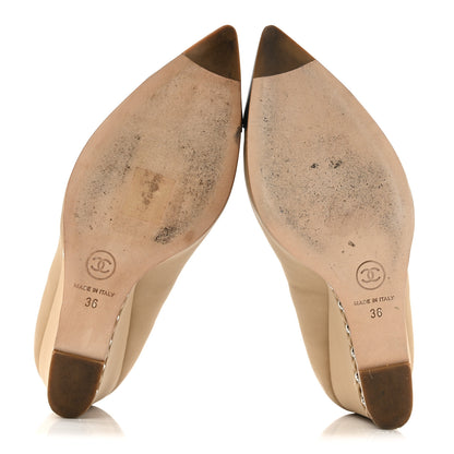 Chanel Calfskin Cap Toe Chain Wedge Pumps 36 Marron Clair Black 7 of 13