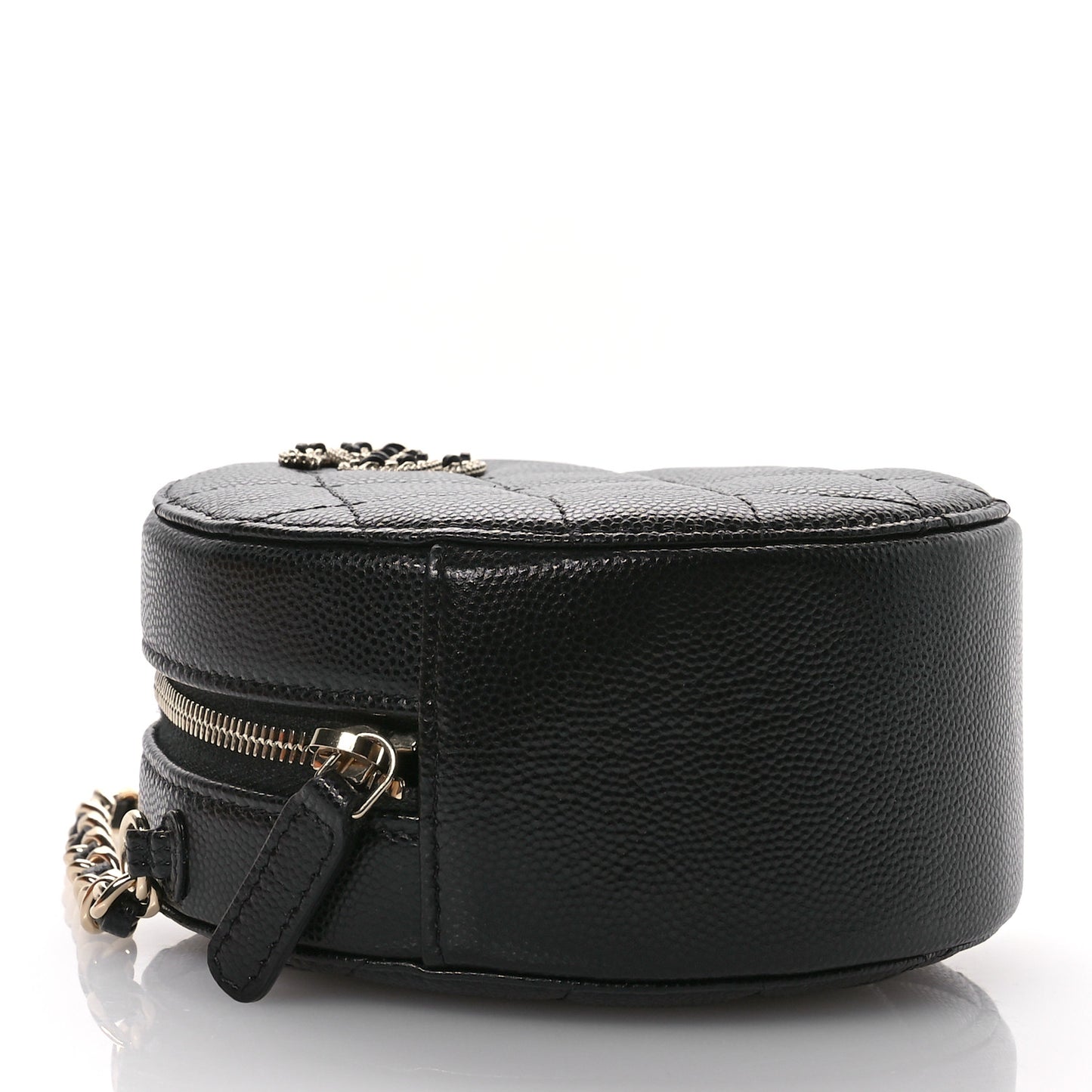 Caviar Quilted Crystal CC Round Clutch With Chain Black