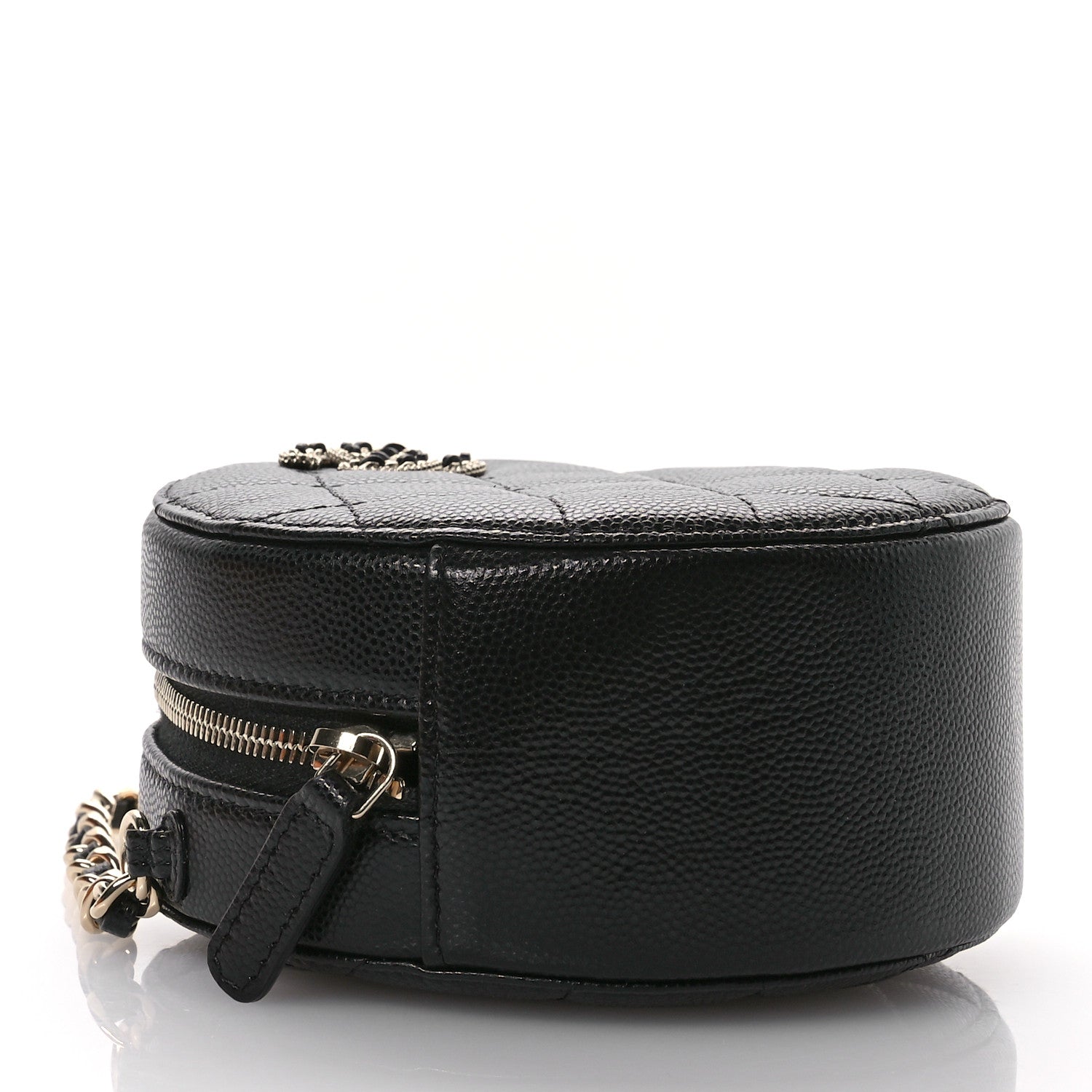 Chanel Caviar Quilted Crystal CC Round Clutch With Chain Black 4 of 11