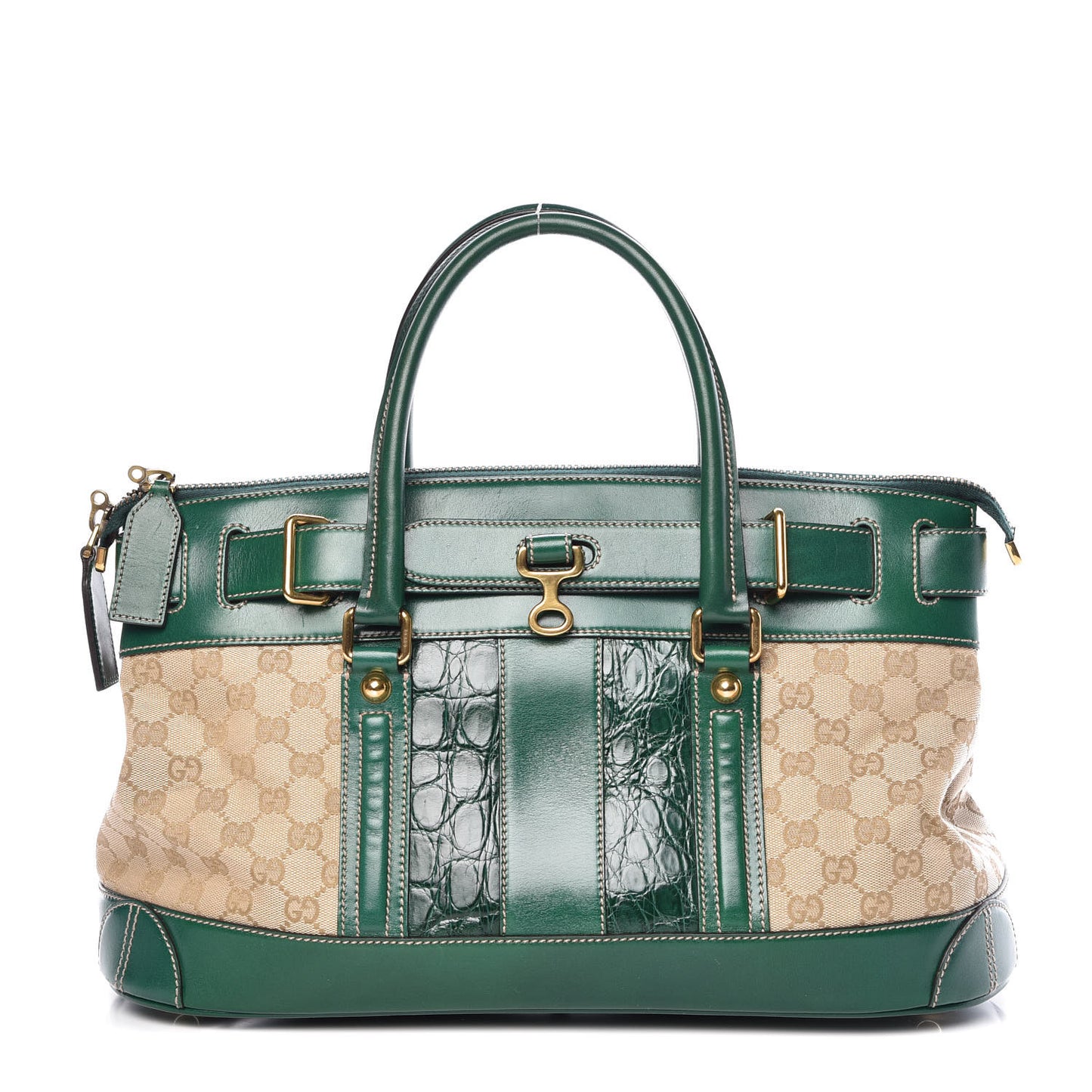 Monogram Crocodile Web Secret Top Handle Satchel Green
