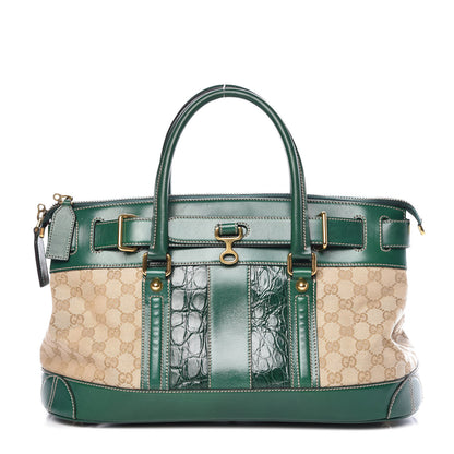 Gucci Monogram Crocodile Web Secret Top Handle Satchel Green 1 of 9
