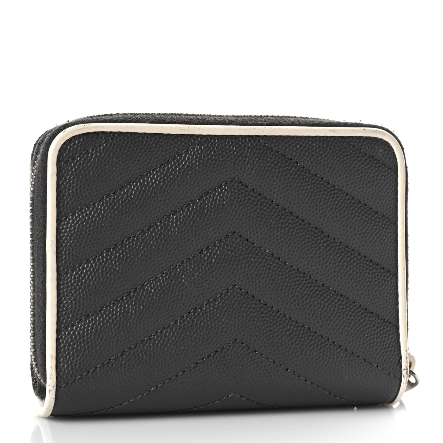 Grain De Poudre Matelasse Chevron Monogram Compact Zip Around Wallet Asphalt White