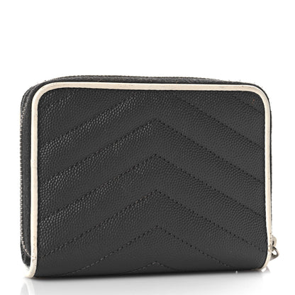 Saint Laurent Grain De Poudre Matelasse Chevron Monogram Compact Zip Around Wallet Asphalt White 3 of 10