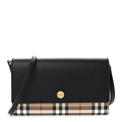 Burberry Calfskin Vintage Check Hannah Wallet with Detachable Strap Black 1 of 10