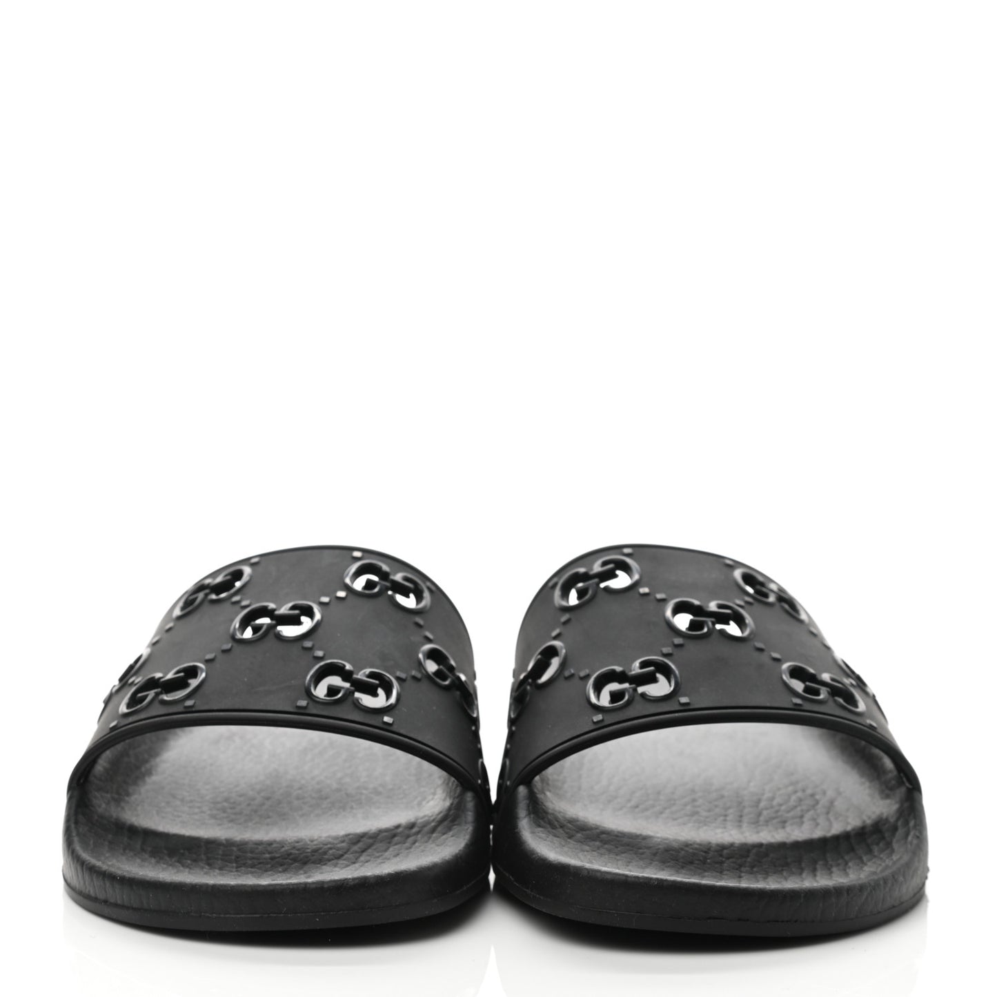 Rubber GG Monogram Perforated Womens Slide Sandals 37 Black